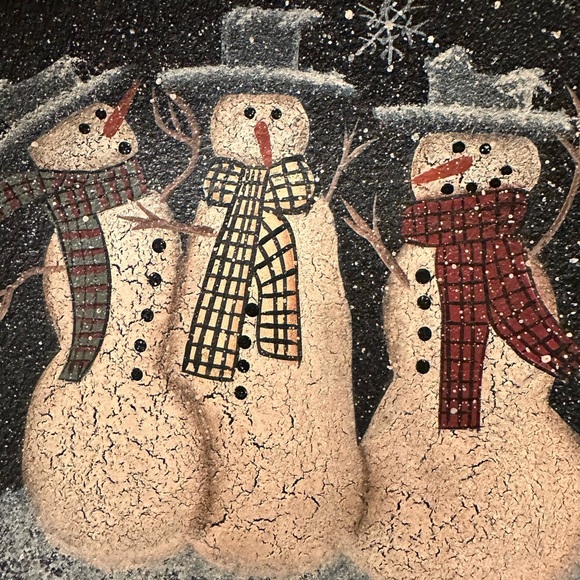 A Signed Hand Painted Donna White Snowman Shallow Decorative Bowl - Picture 6 of 8